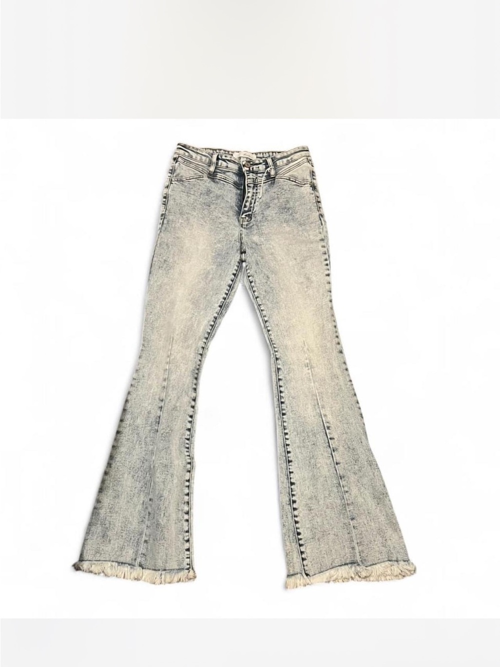 KanCan Light Acid-Wash Flare Jeans - Light Gray